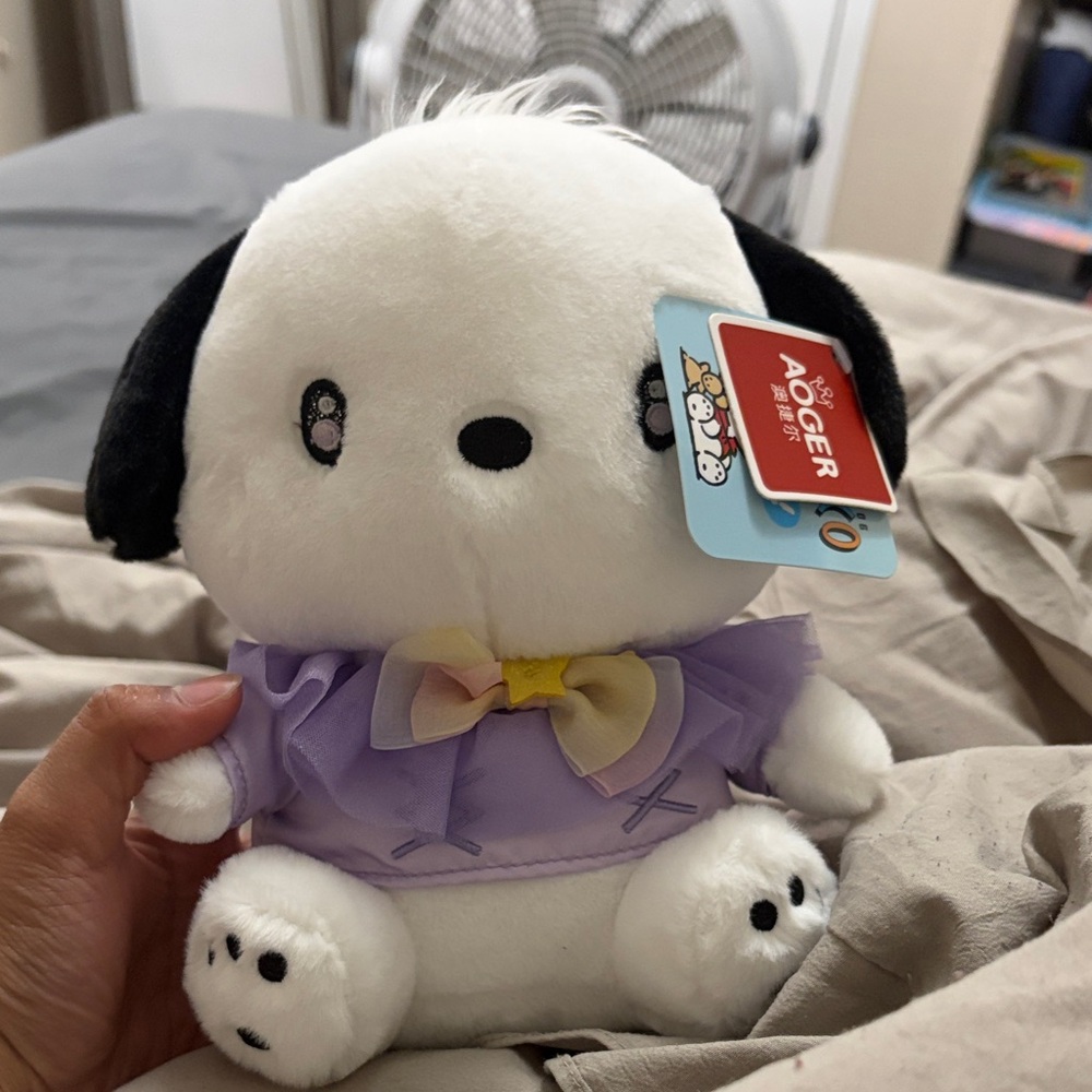 Sanrio Stuffed Animal - White and Black with Purple Outfit